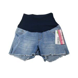 S.O.N.G. Perfect Shorts Women‎ Blue Denim Maternity Super Support Band Raw Hem